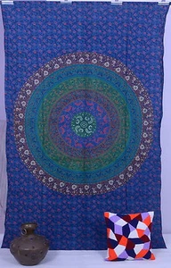 ETHNIC INDIAN MANDALA WALL HANGING SINGLE TAPESTRY COTTON BEDSPREAD THROW DECOR - Picture 1 of 4