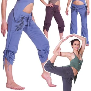 Organic Cotton Yoga Pants, Feather Print, Adjustable Leggings, Lounging Trousers - Picture 1 of 41