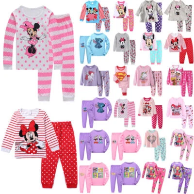 Kids Girls Minnie Cartoon Top Pants Nightwear Pyjamas Pjs Outfits Set Age 1-14Y