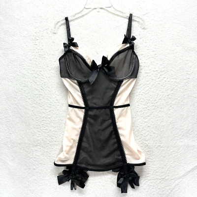 Leg Avenue Mini Dress Lingerie Women's Size S - Pink Black Underwire Bra Bows - Image 1 of 4