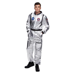 Men`s Silver Astronaut Costume Adult NASA Spaceman Uniform Space Suit Halloween - Picture 1 of 4