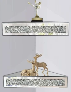 Verspiegeltes schwebendes Eckregal, Silber Spiegel Crushed Diamond Dekorative Wand... - Bild 1 von 6