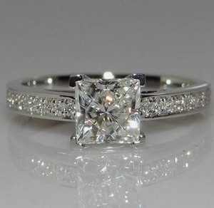 2,25 ct Princess-Schliff VVS1 Moissanit Edelstein Verlobungsring 14 K Weißgold FN - Bild 1 von 6