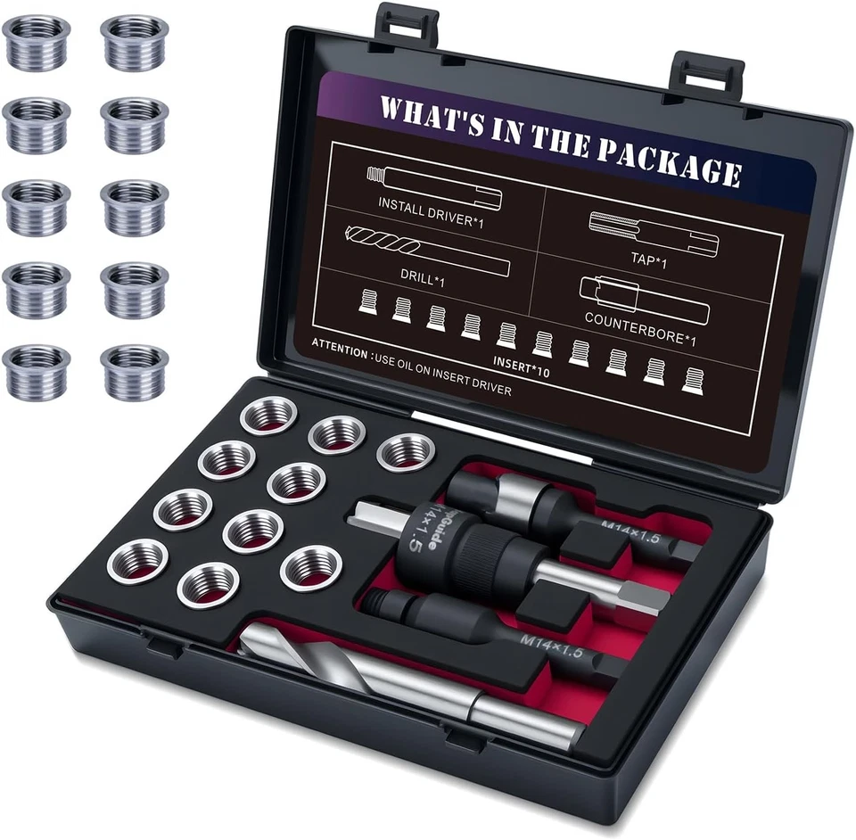 M14X1.5 Thread Repair Kit with Insert HSS Drill, Tap, Counterbore,...  - Image 1 of 4