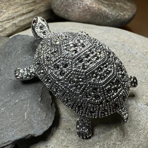 Turtle Brooch Large Marcasite Ladies Gift Animal Victorian Style Pin 925 - Picture 1 of 9