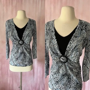 Vintage Y2K 2000s Top Multicolor Buckle 3/4 Sleeve Fairy Grunge Office Siren - Picture 1 of 6