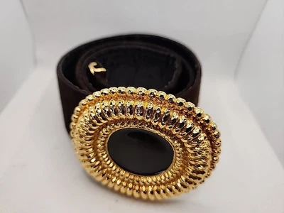 St. John LARGE BELT Gold Tone Dark Brown Enamel With Dark Brown Suede 35" Belt - Image 1 of 4