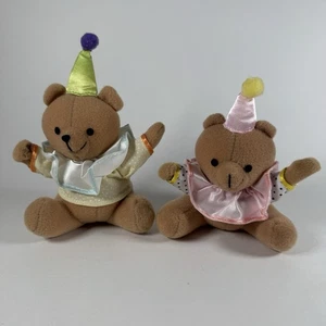 Russ Vintage Plush Clown Bears Birthday Hats 5" Missing Balloons Korea Toy - Picture 1 of 11