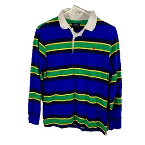 Polo Ralph Lauren Rugby Shirt Boys L (14-16) Blue Green Long Sleeve Pony Logo - Picture 1 of 12
