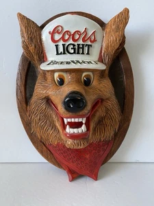 Vintage Coors helles Bier Wolf um 1987 3-D Gesicht Bar Pub Schild Mann Höhle Dekor - Bild 1 von 5