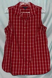 Blusa Lands' End roja blanca a cuadros con cuello sin mangas con botones talla 12 - Imagen 1 de 4