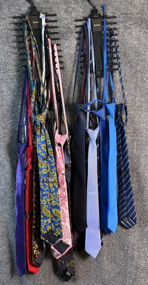 Lot of 20+  Zip On And Clip On Designer Ties With hanging organizer and Tie Bars - Image 1 of 3