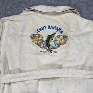 Tommy Bahama Bath Robe Mens Large Cream Embroidered Marlin Logo Cotton Terryfish - Picture 1 of 7