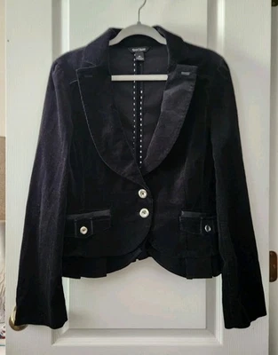WHBM Women's Corduroy Black Coat Blazer Jacket Pockets Button Size 14 - Image 1 of 4