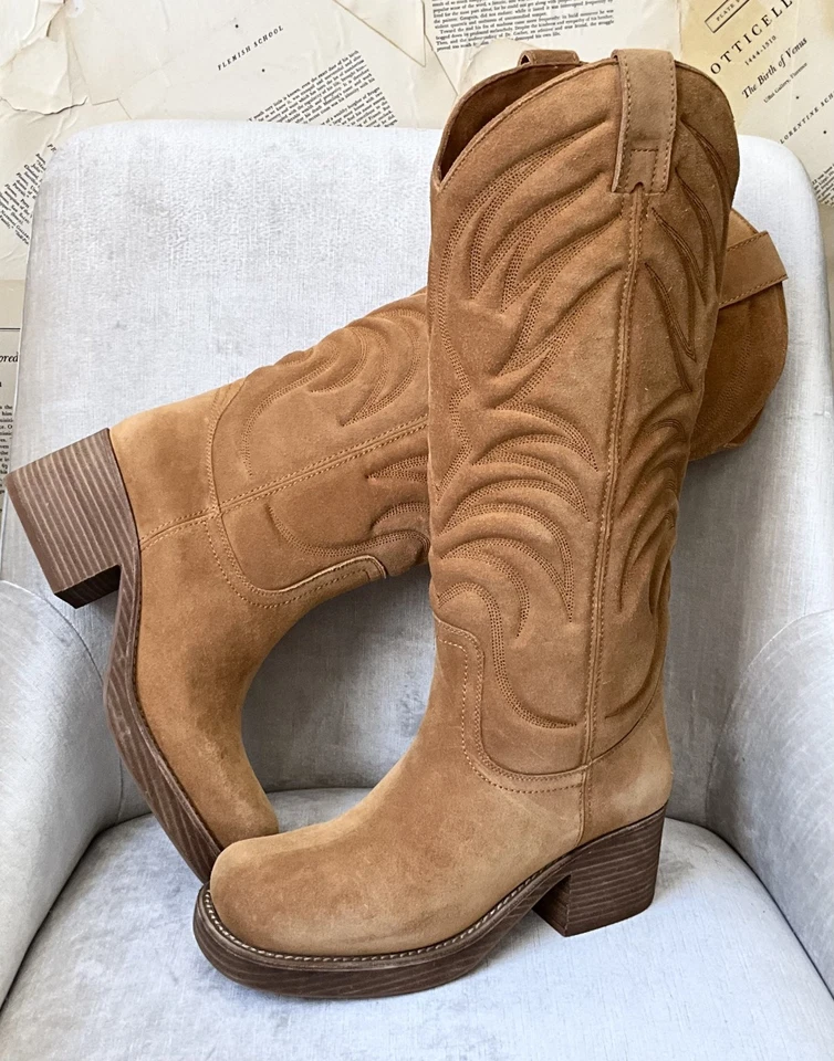 Bota Free People Jeffrey Campbell Grifter Gamuza Tostada Camel Acolchada Muestra 9 NUEVA Foto 1 de 4