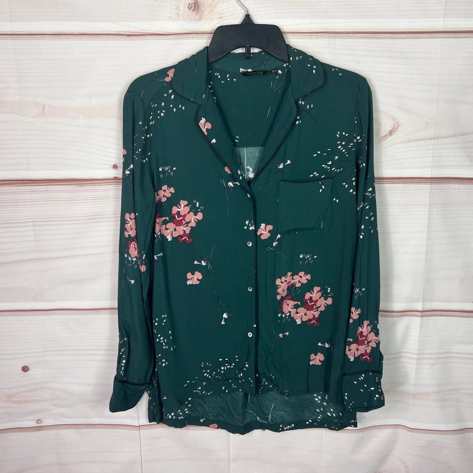 Massimo Dutti Top Womens US 6 Green Floral Shirt Button Up Long Sleeve Woven - Image 1 of 4