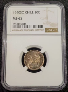 1940-So Chile 10 Centavos Condor CuNi Copper-nickel Coin Km 166 NGC MS 65 - Picture 1 of 5