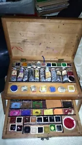 ANTIQUE WOODEN REEVES WATER COLOUR PAINT BOX - Picture 1 of 13