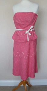 Coast Pink Linen Strapless Top Skirt Suit Size 8 VGC Grey Cream Embroidery - Picture 1 of 10