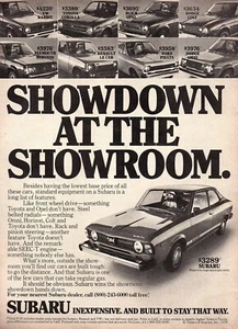 Vintage 70er SUBURU MAGAZIN DRUCKANZEIGE Kompaktwagen Auslandsimport Automobilia Pinup - Bild 1 von 1