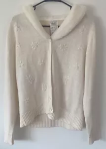 Cardigan vintage Kathie Lee in maglia con colletto in pelliccia taglia M (8/10) - Foto 1 di 4