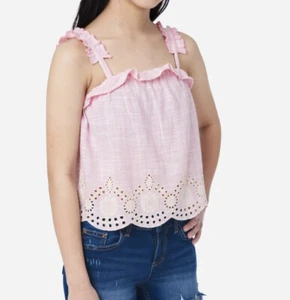 Justice Girl's Size 12-14 Striped Eyelet Tank Top Shirt In Pink New With Tags - Picture 1 of 3
