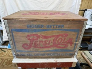 Vintage Pepsi Cola Advertising Wooden Wood Crate Nickel Bottle Cap Checkers Lid - Picture 1 of 7