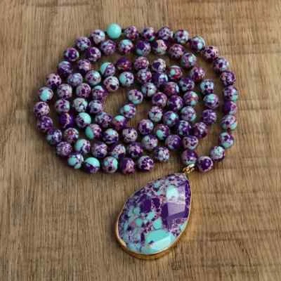 Collar Colgante Boho Púrpura Colorido Piedra Natural Cuentas Cadena Larga Mujer Regalo Foto 1 de 4