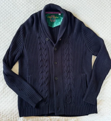 Cárdigan Suéter Robert Graham Para Hombre Talla XL AZUL MARINO Abotonado Grueso Algodón Tejido Foto 1 de 4