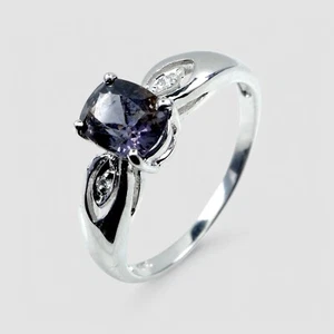 Burma! Metallic Gray Spinel 925 Sterling Silver White Gold Plated Ring Size 7.25 - Picture 1 of 9
