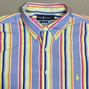 Ralph Lauren Shirt Men's 18 XXL Blue Multi Stripe Classic Fit Cotton - Picture 1 of 10