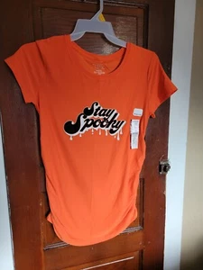 Camisa manga corta Time and Tru Maternity para mujer S 4/6 naranja Stay Spooky nueva con etiquetas - Imagen 1 de 4