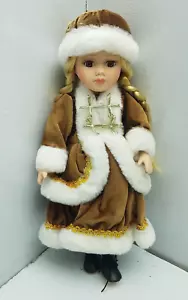 Winter Christmas Theme Gorgeous Porcelain Doll With Head Cap, 30 CM Vintage - Picture 1 of 9