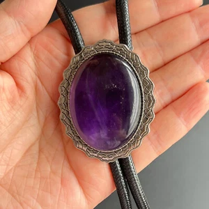 Collar de aleación vintage de vaquero con corbata bolo de piedra amatista natural para hombre - Imagen 1 de 12