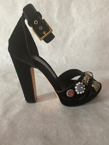 Alexander McQueen Belvet Nero Sandali Gioiellati Tacchi Plateau 38 8 Nuovi