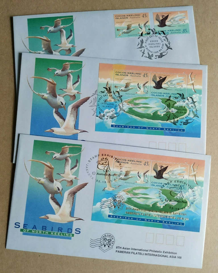 1995 Australia Cocos Keeling Islands Seabirds FDC (set of 3 covers incl Jakarta) - Image 1 of 4