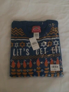 Hybrid Mens Let's Get Lit Hanukkah Holiday Blue Knit Sweater Size 2XL - Picture 1 of 4