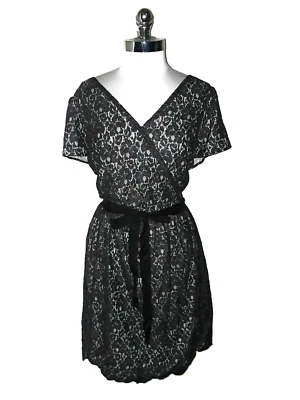 NEW ELLE Plus Size 22W A-Line Dress Black Floral Lace Shimmery Short Sleeve - Image 1 of 4