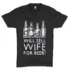 Will Sell Wife For Beer V-Neck T-shirt Funny Father's Day Tired Dad Tee