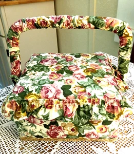 Sewing Box Square Padded Fabric Finished Handle Removable Tray 7 X 7 Vintage - Picture 1 of 7