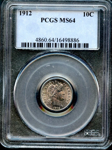 1912 Barber Dime 10c PCGS MS 64 Cover
