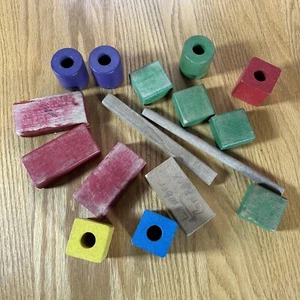 Vintage Wooden Colored Blocks 1969 Milton Bradley Playskool Kids Toy Building - Picture 1 of 12