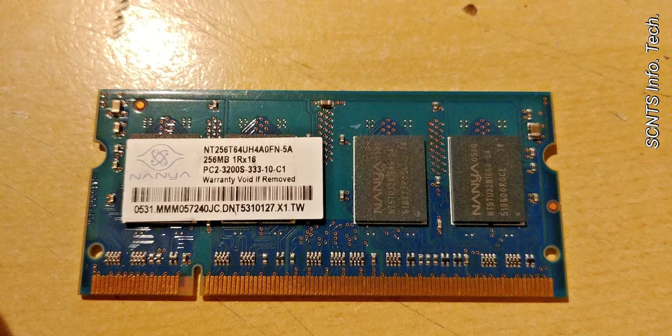 🔥🔥 Nanya 256MB NT256T64UH4A0FN-5A PC2-3200S-333-10-C1 Laptop Memory RAM - Image 1 of 1