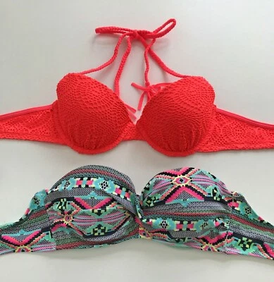 Top de Bikini Hollister & Rue Bleu 2 Push Up Naranja Crochet y Sin Tirantes Talla M Foto 1 de 4