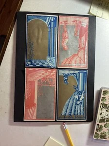 Lote de 4 postales impresas artísticas azul-oro/rojo-plata 1882 Geo M. Hayes perros - Imagen 1 de 2