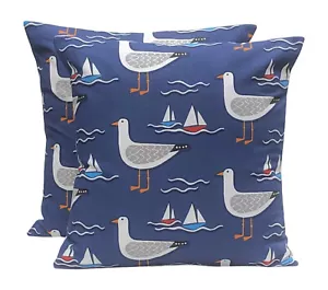 2 x Fryetts Gull Seaside Boats Seagulls Navy Red Cushion Covers 16” 18” 20” 22” - Picture 1 of 2