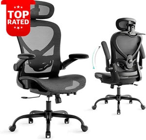 Ergonomic Office Chair with 3D Headrest Lumbar Support Flip-Up Arms Black - Picture 1 of 12