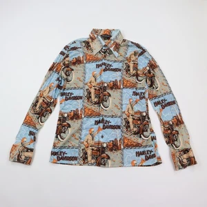 Vintage 70s Harley Davidson Hemd Herren Small Big Collar Button Up AOP Manfredo - Bild 1 von 8