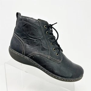 Clarks Women's Fiana Holly Black Leather Lace Up Bootie Size 7 Cushion Soft - Picture 1 of 12