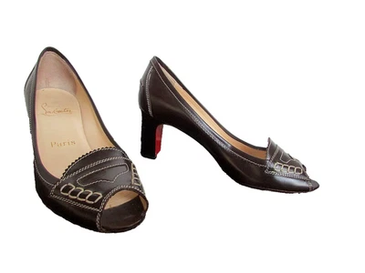 Zapatos de salón Christian Louboutin de cuero marrón PEEP TOE TALLA 37 Foto 1 de 4